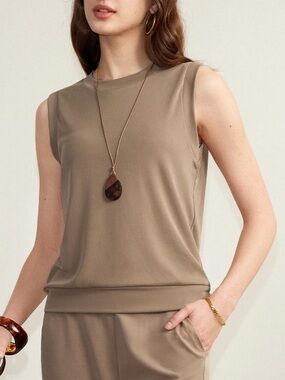 OGL | Sandwashed Crew Neck Sleeveless Top Tortilla Tan Brown | Small New